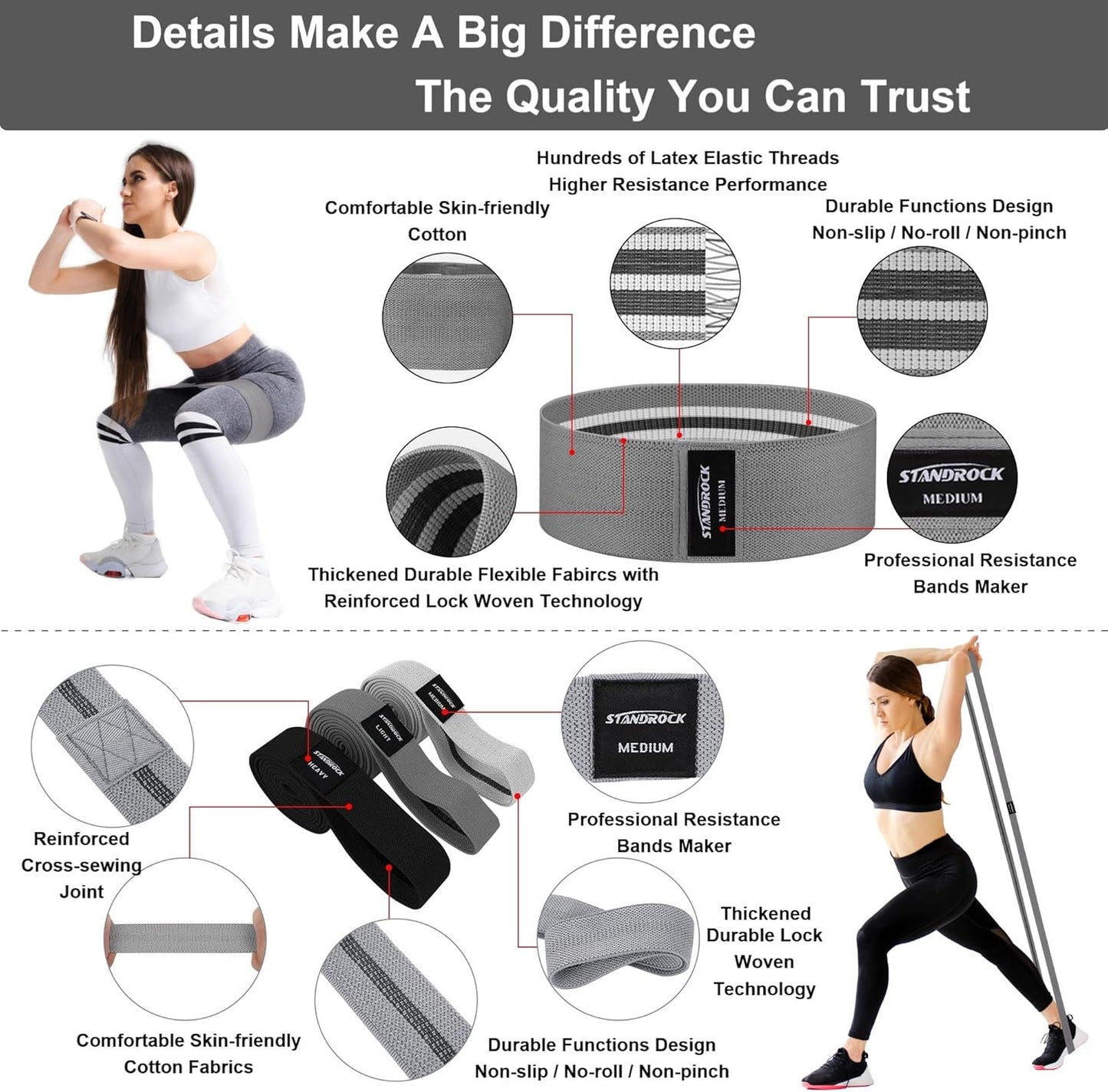 Fabric Resistance Bands for Working Out, 3 and 4 Levels Booty Bands Long Resistance Bands for Women and Men