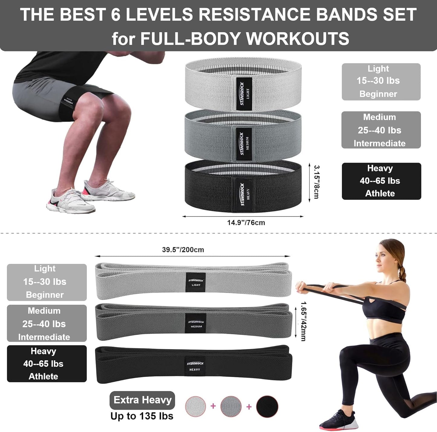 Fabric Resistance Bands for Working Out, 3 and 4 Levels Booty Bands Long Resistance Bands for Women and Men