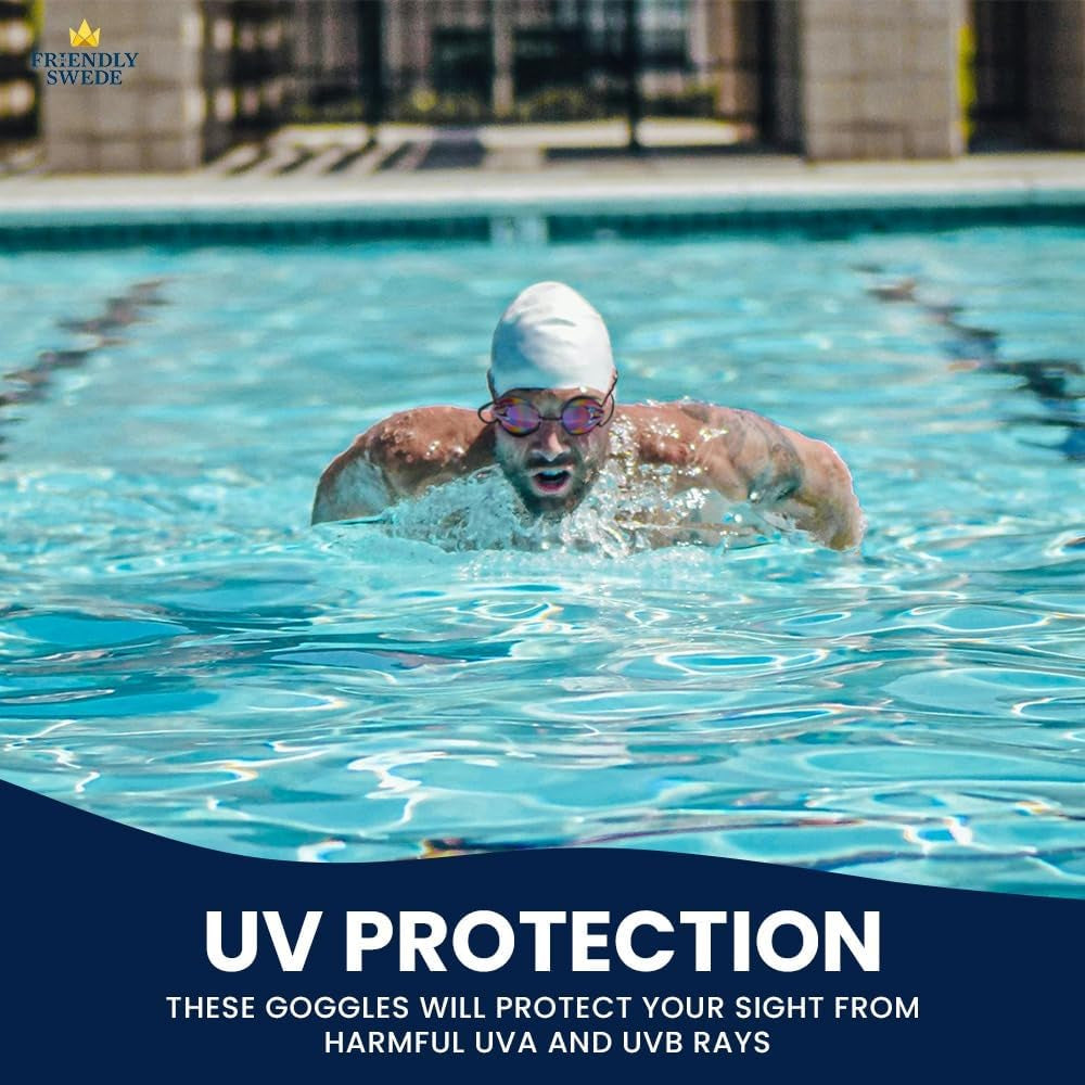 Protective Swim Goggles for Women and Men with Interchangeable Nose Pieces and Protective Cases