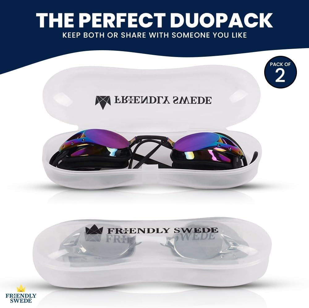 Protective Swim Goggles for Women and Men with Interchangeable Nose Pieces and Protective Cases