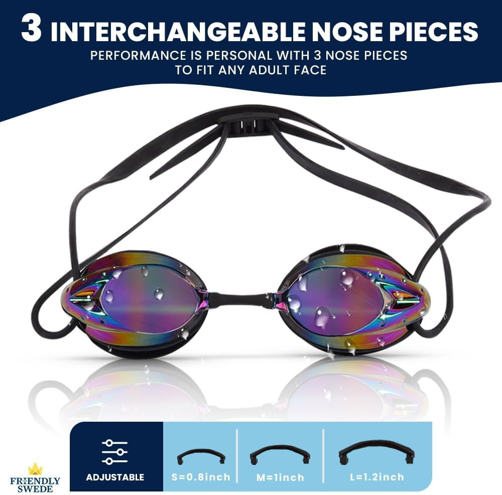 Protective Swim Goggles for Women and Men with Interchangeable Nose Pieces and Protective Cases
