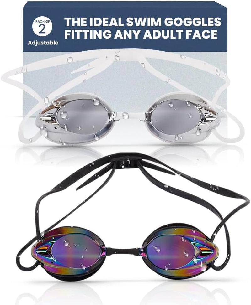 Protective Swim Goggles for Women and Men with Interchangeable Nose Pieces and Protective Cases