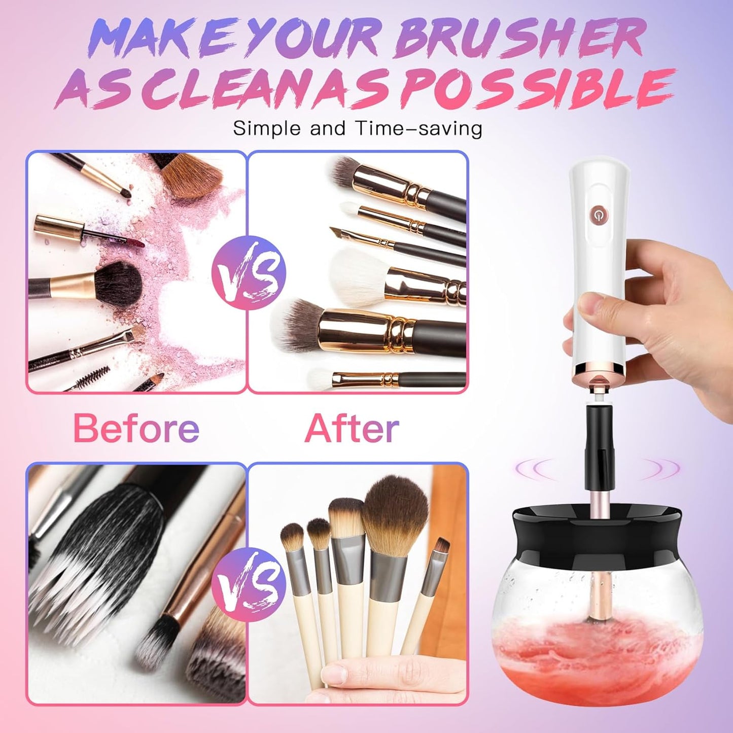 Makeup Brush Cleaner Machine - Super Fast Makeup Brush Cleaner and Dryer - Automatic Brush Cleaner Tool Suit for Most Makeup Brush Sizes