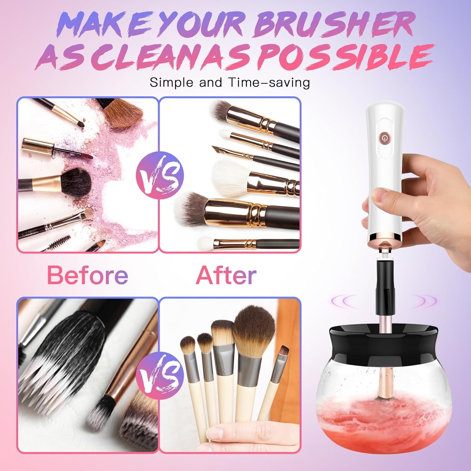Makeup Brush Cleaner Machine - Super Fast Makeup Brush Cleaner and Dryer - Automatic Brush Cleaner Tool Suit for Most Makeup Brush Sizes