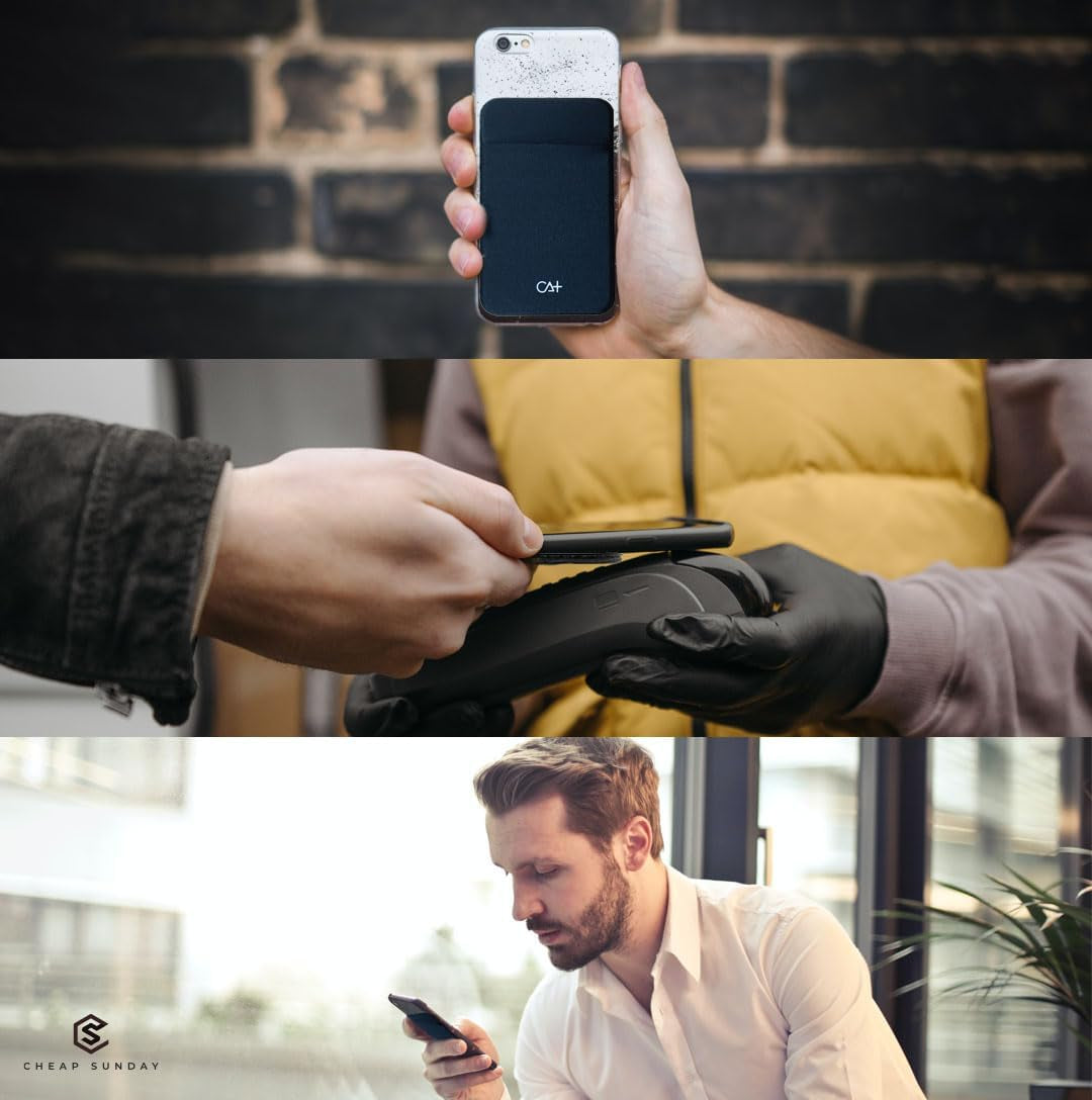 CA+ Adhesive Phone Wallet Card Holder - Durable Stick-On Sleeve for ID and Credit Cards (Black & Mint)