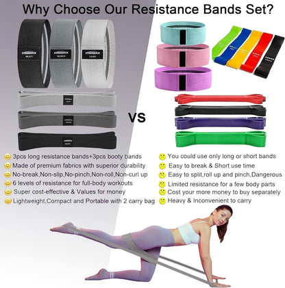 Fabric Resistance Bands for Working Out, 3 and 4 Levels Booty Bands Long Resistance Bands for Women and Men