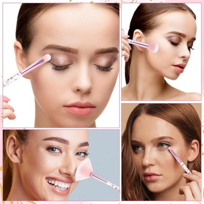 7 Pcs Makeup Brushes for Women, Cute Pink Makeup Brushes Crystal Sparkles , Lip Highlight Eye Shadow Eyebrow Brush Set with Sequins Handle Professional