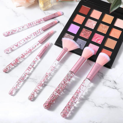 7 Pcs Makeup Brushes for Women, Cute Pink Makeup Brushes Crystal Sparkles , Lip Highlight Eye Shadow Eyebrow Brush Set with Sequins Handle Professional