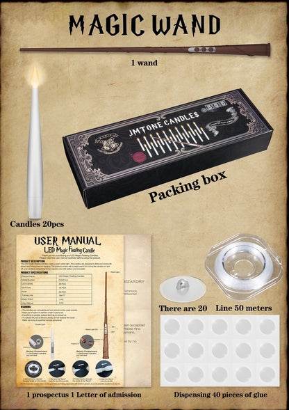 Floating Candles with Wand 20PCS Harry Potter Magic Hanging Candles Warm Light Battery Operated