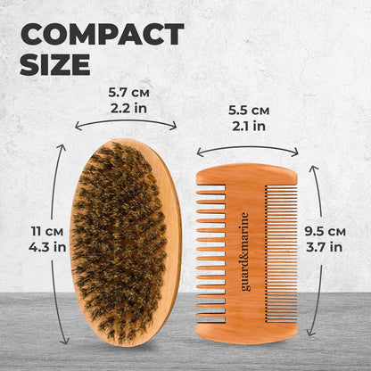 GUARD&MARINE Beard Brush & Comb Set ,Beechwood Comb Kit for Men'S Beard and Mustache Care (Brown)