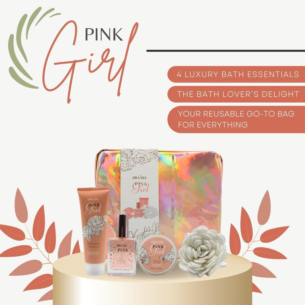 Draizee Luxury Spa Gift Baskets for Women-5 Pcs Princess Flower Scented Bath and Body Spa Set-Self Care Package, Gift for Mom-Bath Basket-Body Care Set for Girlfriend