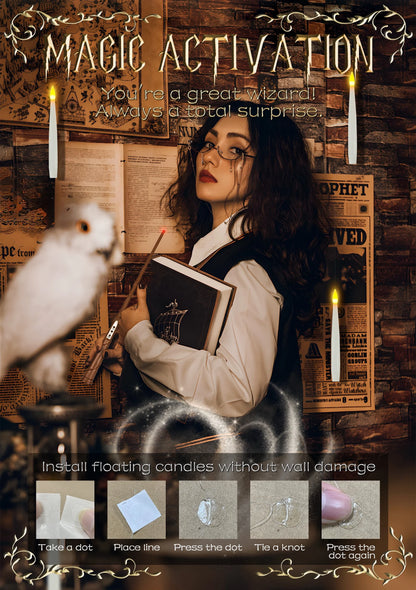 Floating Candles with Wand 20PCS Harry Potter Magic Hanging Candles Warm Light Battery Operated