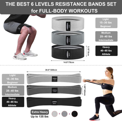 Fabric Resistance Bands for Working Out, 3 and 4 Levels Booty Bands Long Resistance Bands for Women and Men