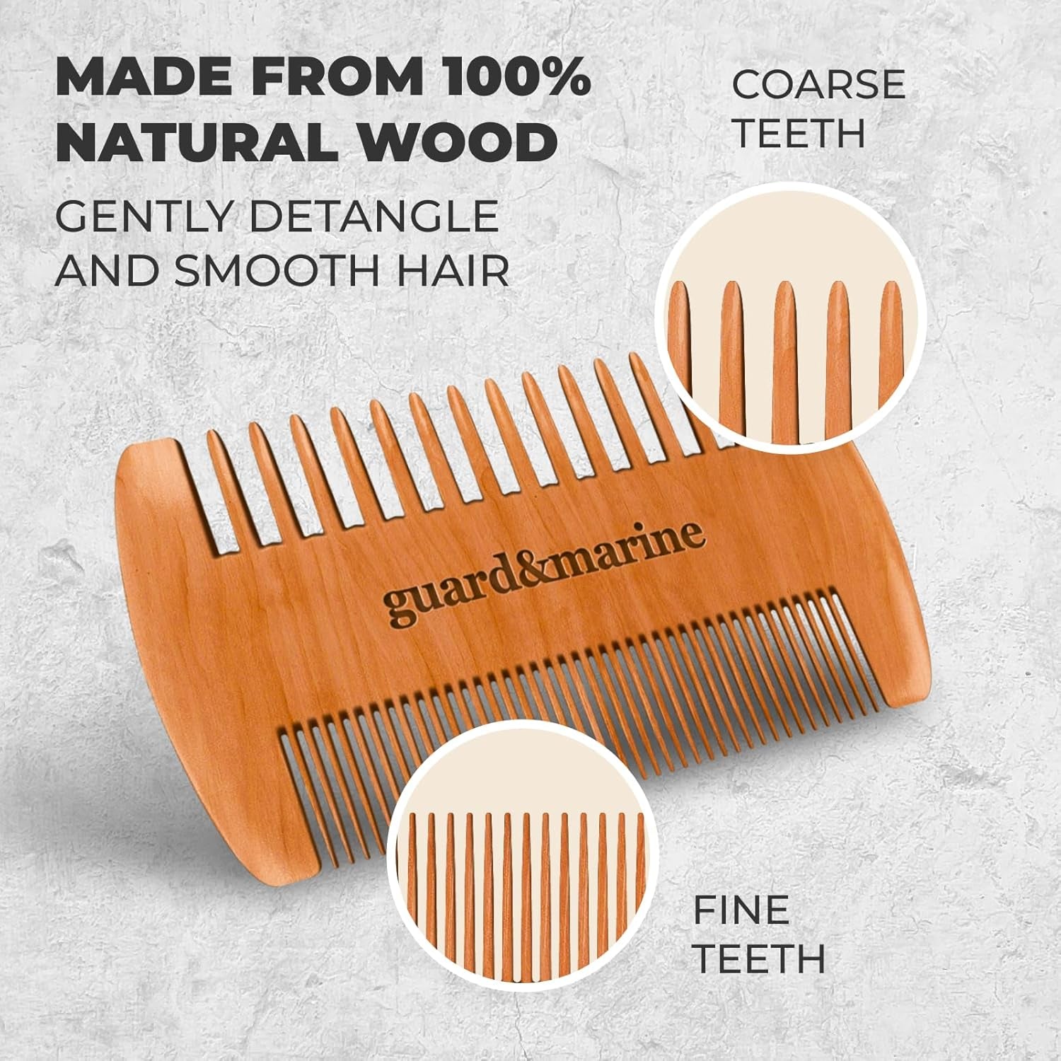 GUARD&MARINE Beard Brush & Comb Set ,Beechwood Comb Kit for Men'S Beard and Mustache Care (Brown)