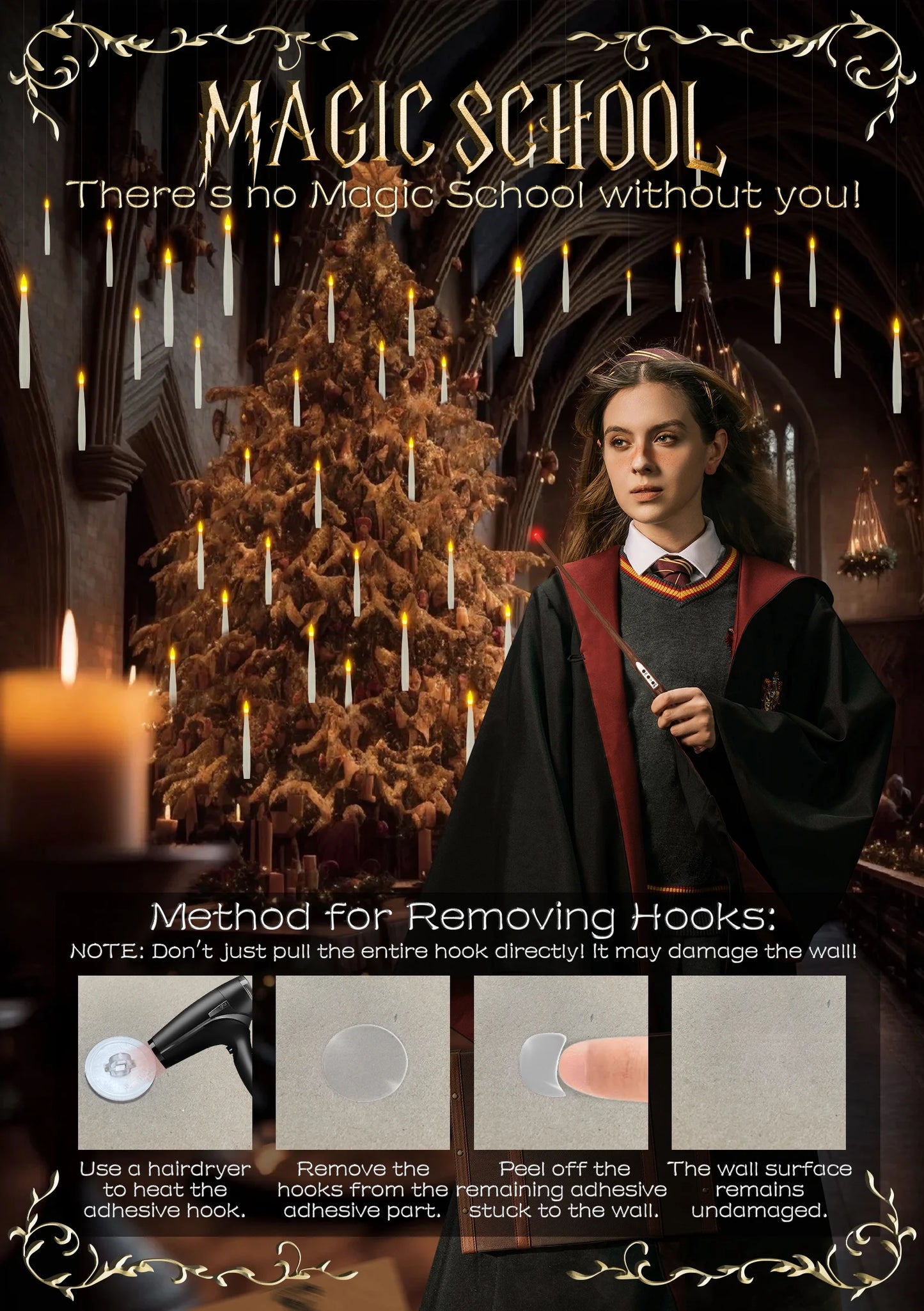 Floating Candles with Wand 20PCS Harry Potter Magic Hanging Candles Warm Light Battery Operated