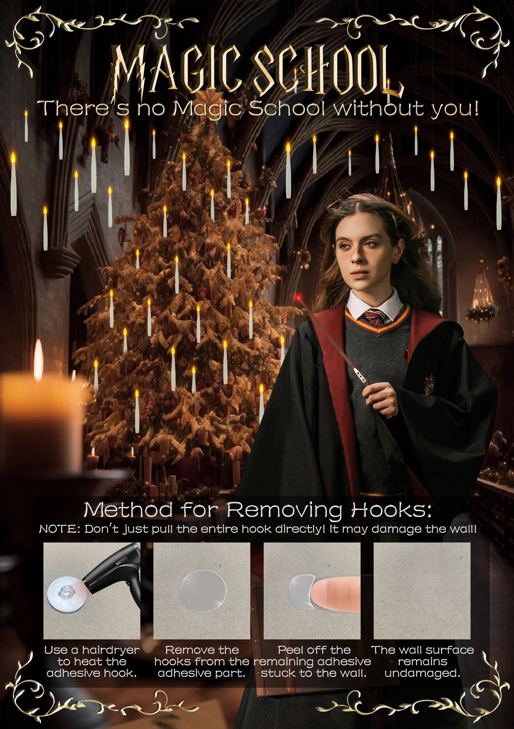 Floating Candles with Wand 20PCS Harry Potter Magic Hanging Candles Warm Light Battery Operated