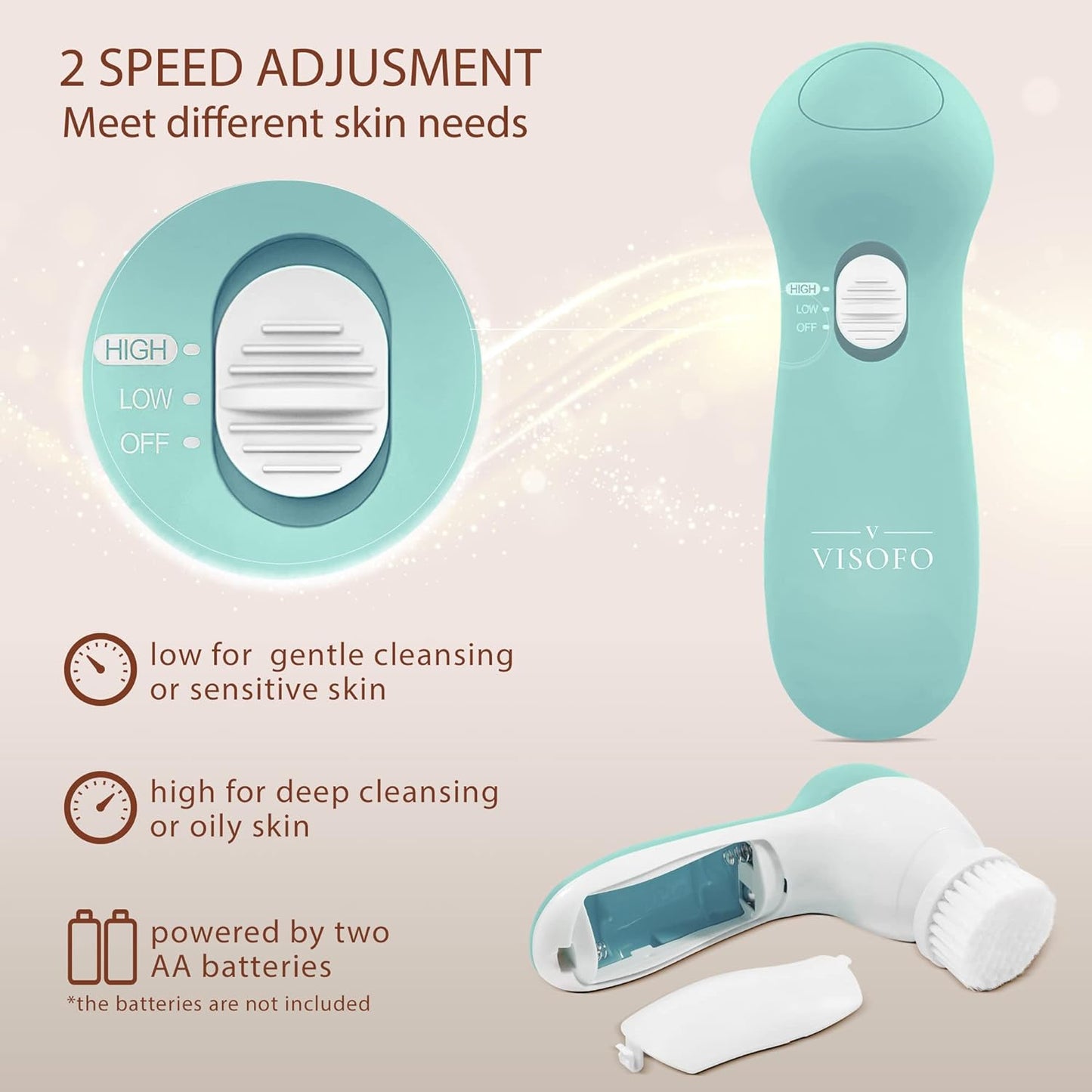 Face Scrubber | Facial Cleansing Brush Exfoliator Skin Care Product Including 7 Heads (Opal)