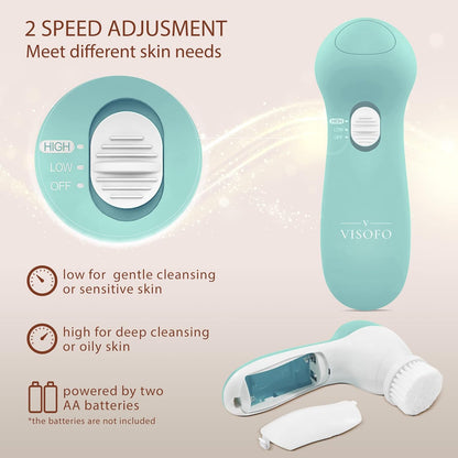 Face Scrubber | Facial Cleansing Brush Exfoliator Skin Care Product Including 7 Heads (Opal)