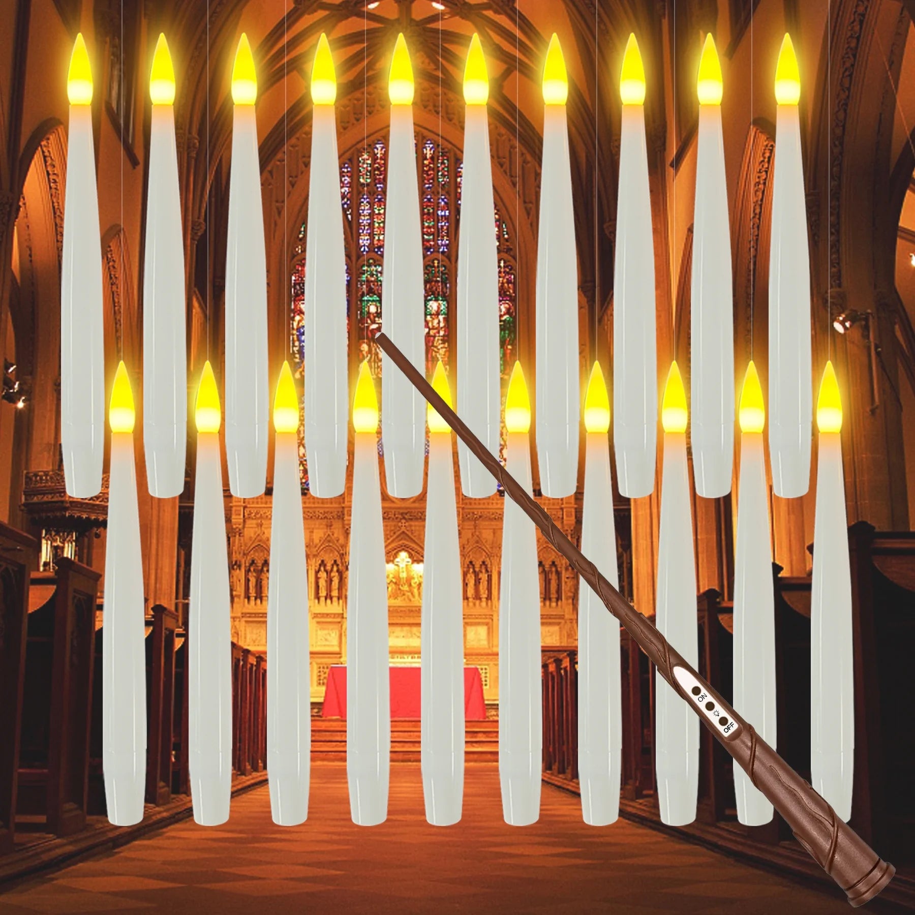 Floating Candles with Wand 20PCS Harry Potter Magic Hanging Candles Warm Light Battery Operated