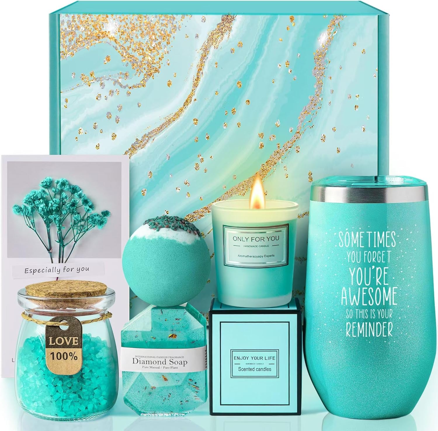 Gifts for Mom, Women, Wife, Girlfriend, Sister, Best Friend, Her - Unique Halloween & Christmas Gifts - Gardenia Inspirational Self Care Spa Gift Basket Set, Thank You Gifts