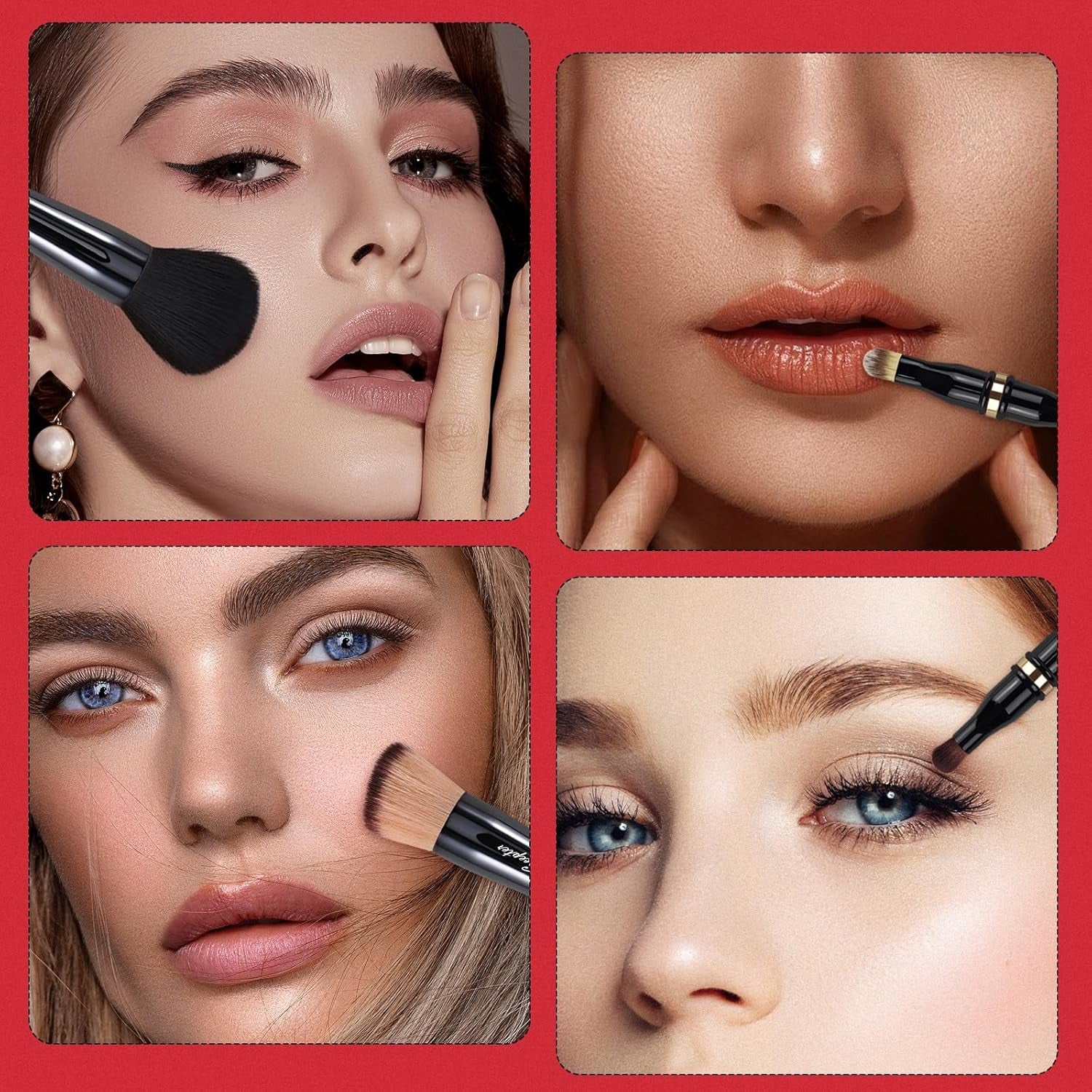 4 in 1 Professional Liquid Foundation Makeup Brush Set,Travel Makeup Set with Case, for Liquid,Cream,Powder