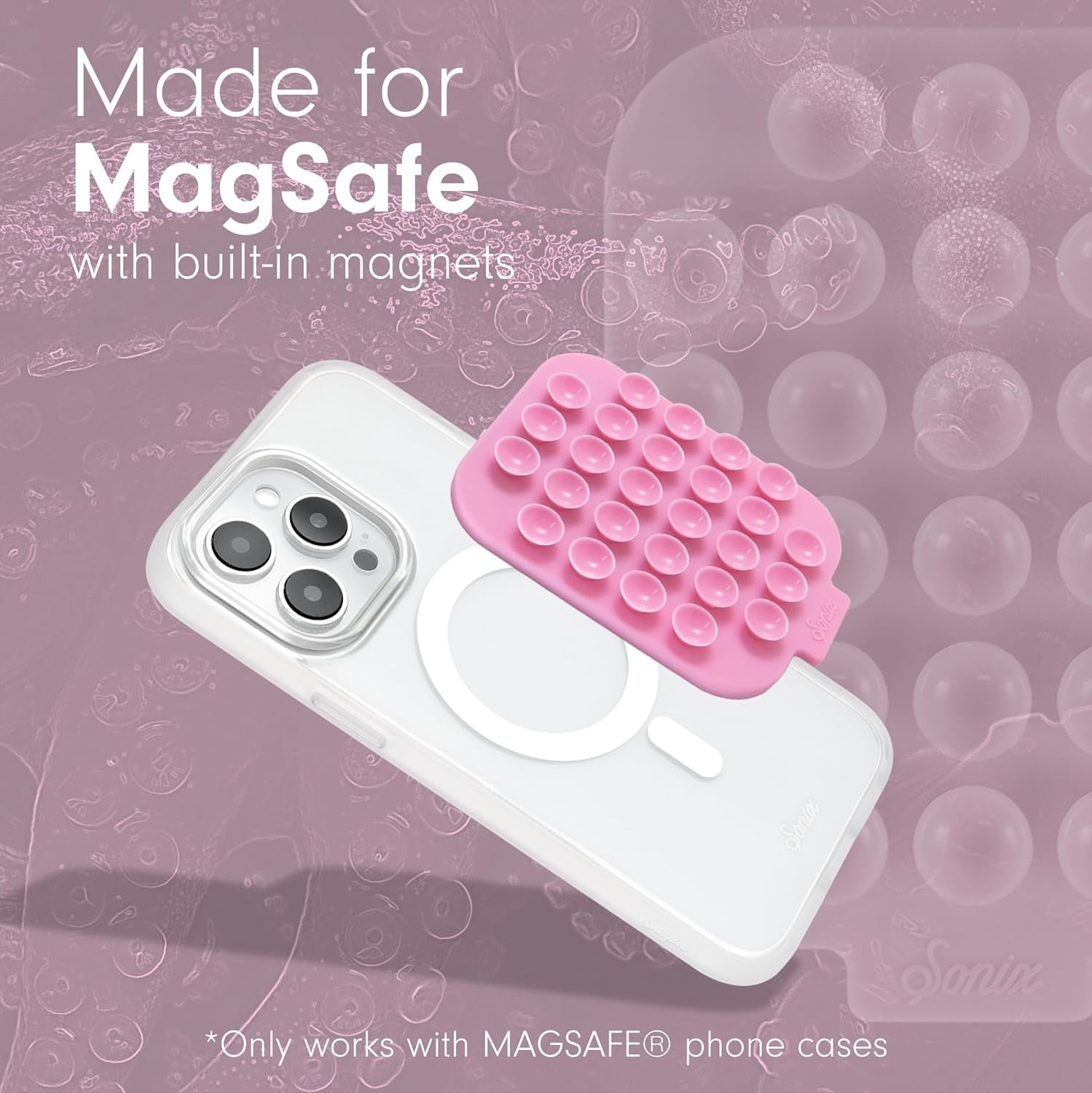 Sonix Magnetic Silicone Suction Cup Phone Mount for iPhone and any phone - MagSafe Compatible - Soft Light Pink