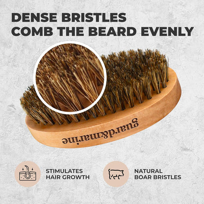 GUARD&MARINE Beard Brush & Comb Set ,Beechwood Comb Kit for Men'S Beard and Mustache Care (Brown)