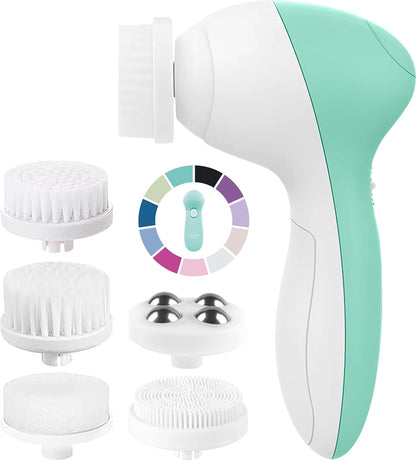 Face Scrubber | Facial Cleansing Brush Exfoliator Skin Care Product Including 7 Heads (Opal)