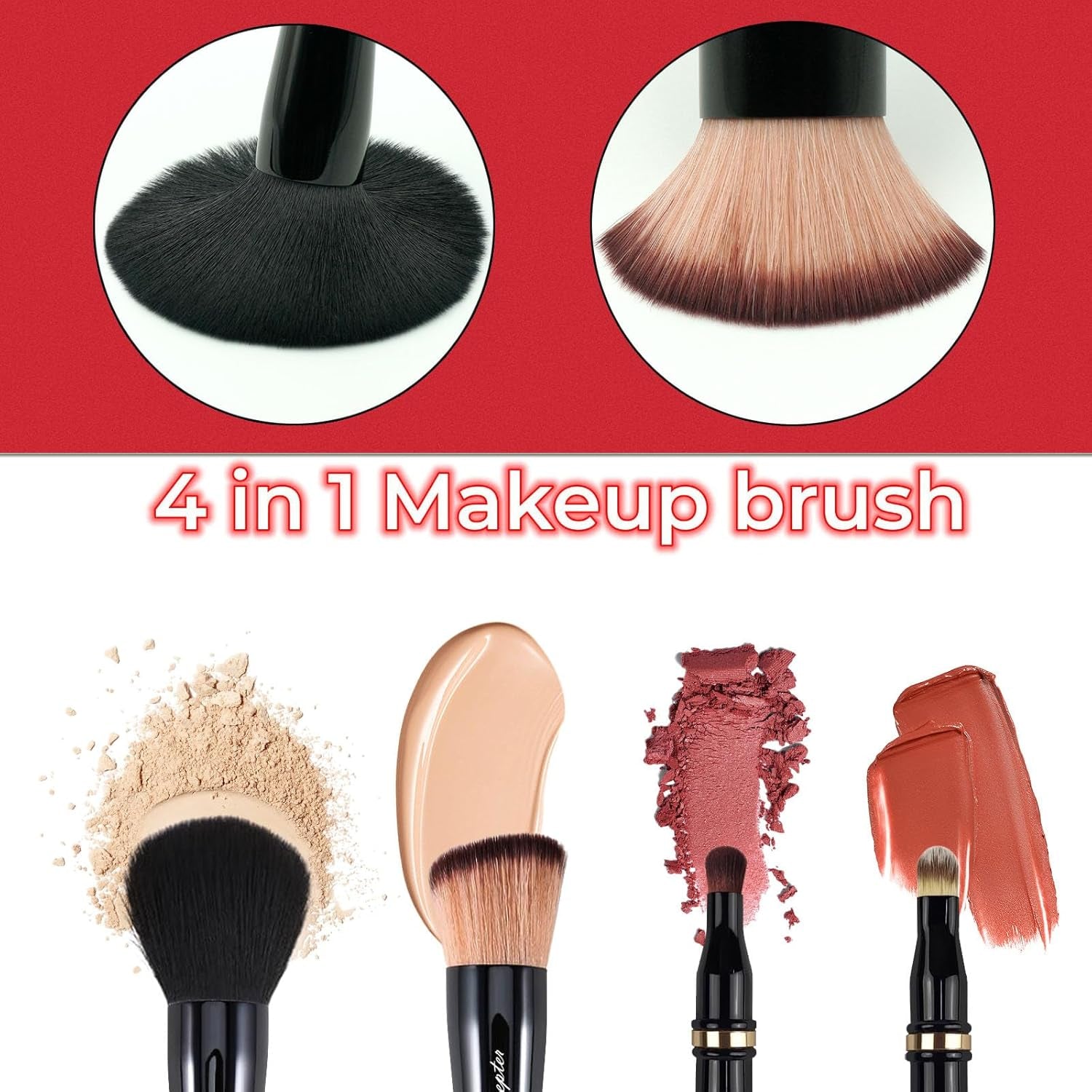 4 in 1 Professional Liquid Foundation Makeup Brush Set,Travel Makeup Set with Case, for Liquid,Cream,Powder