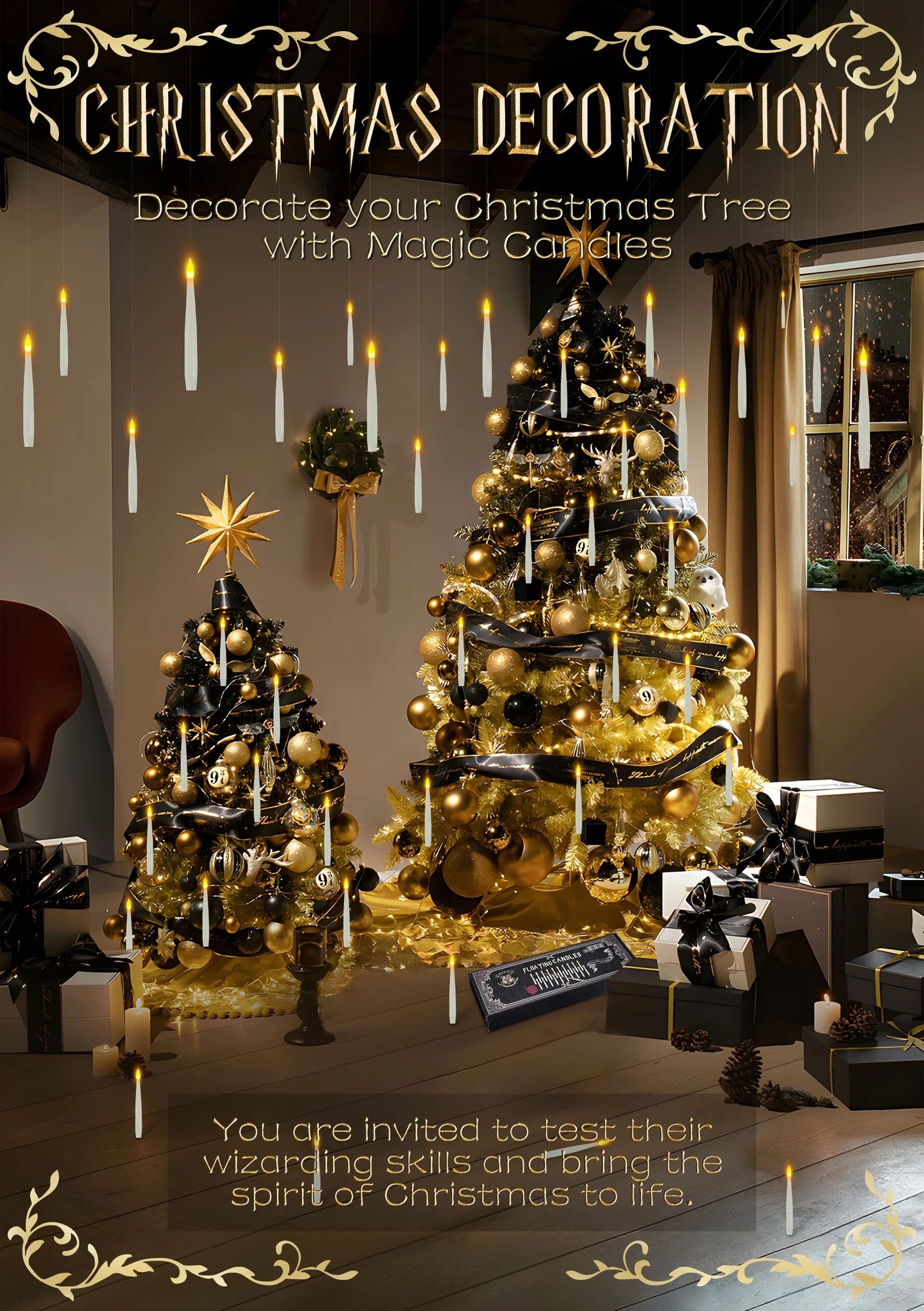 Floating Candles with Wand 20PCS Harry Potter Magic Hanging Candles Warm Light Battery Operated