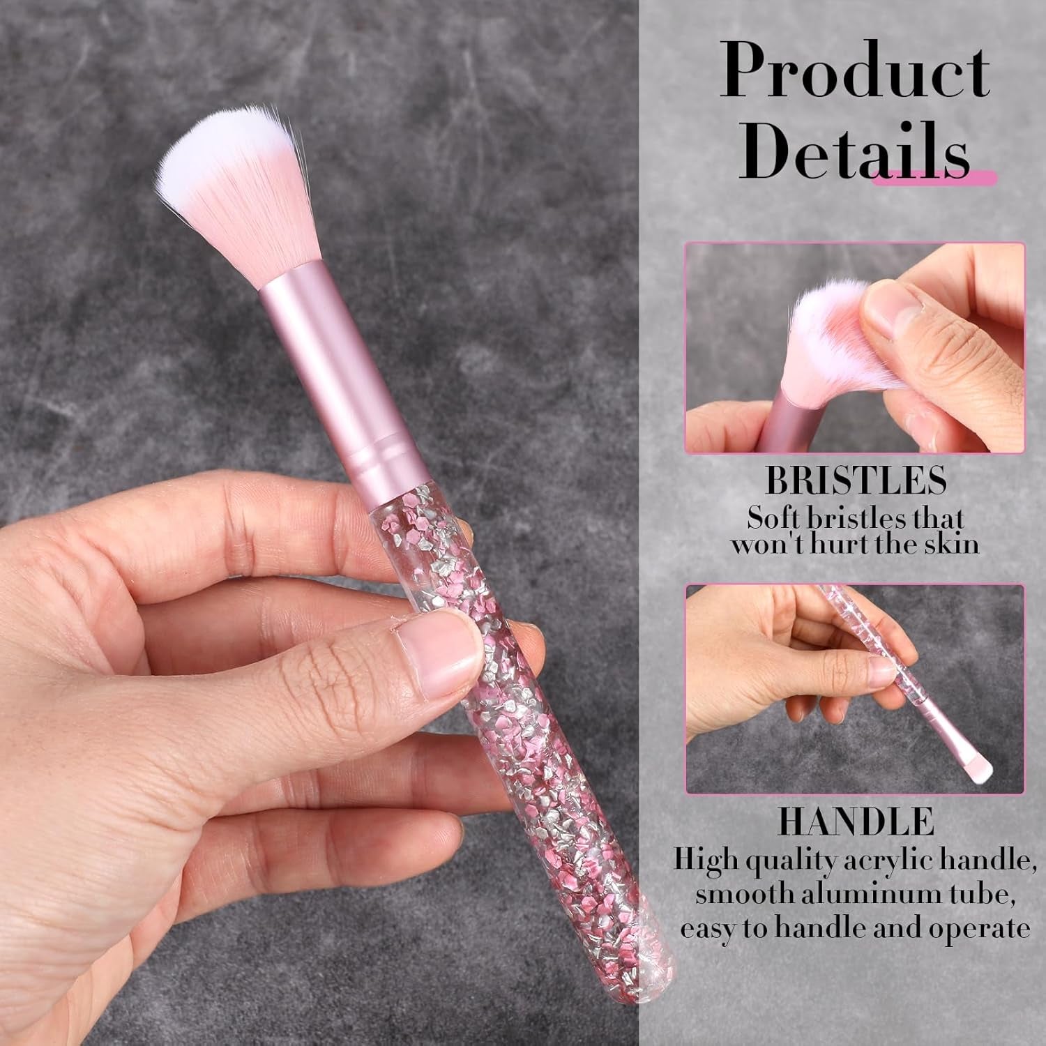 7 Pcs Makeup Brushes for Women, Cute Pink Makeup Brushes Crystal Sparkles , Lip Highlight Eye Shadow Eyebrow Brush Set with Sequins Handle Professional