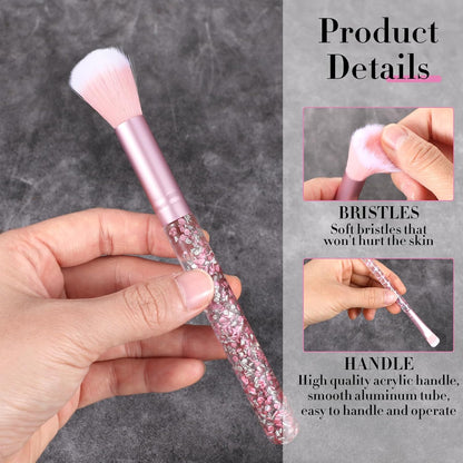 7 Pcs Makeup Brushes for Women, Cute Pink Makeup Brushes Crystal Sparkles , Lip Highlight Eye Shadow Eyebrow Brush Set with Sequins Handle Professional