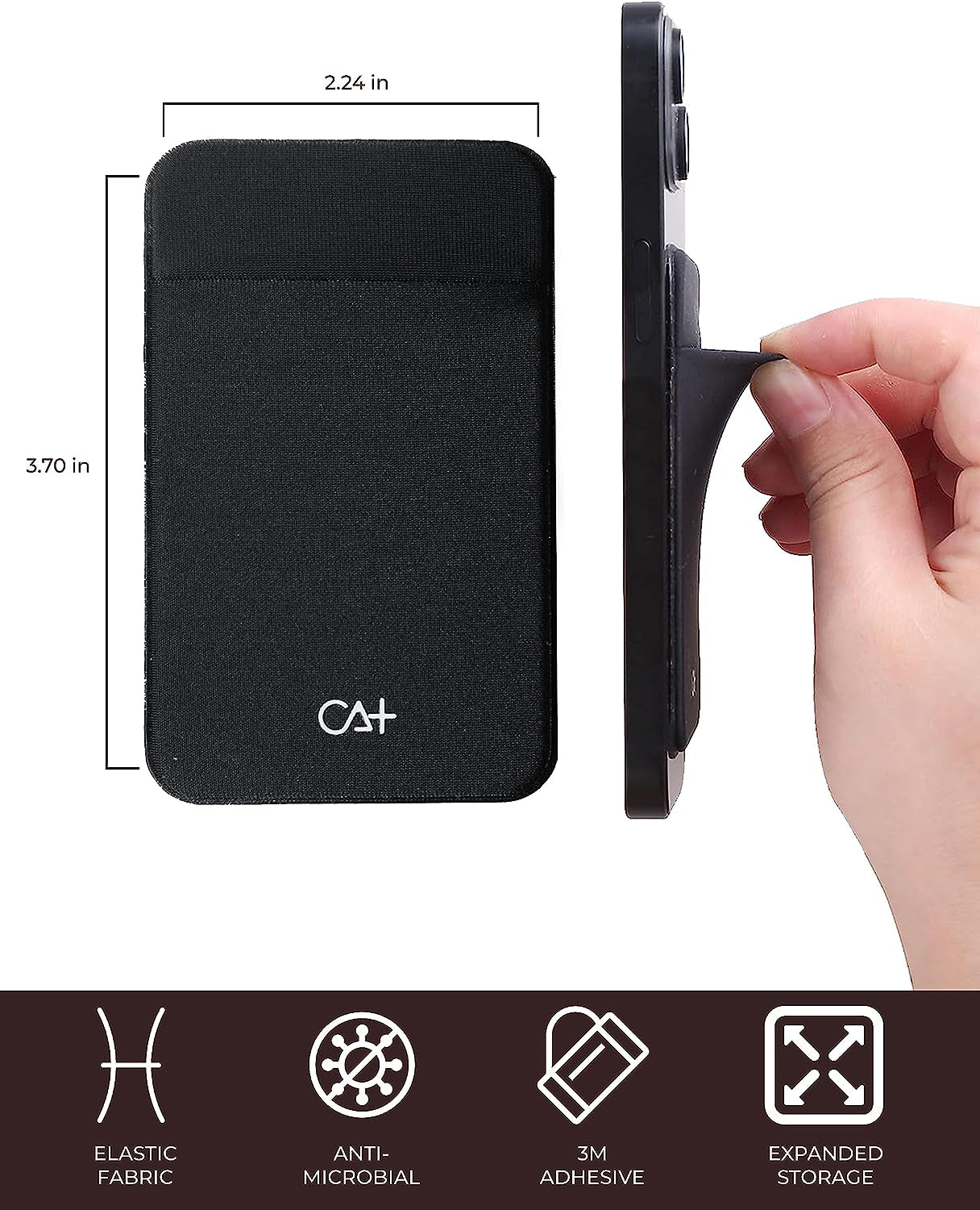 CA+ Adhesive Phone Wallet Card Holder - Durable Stick-On Sleeve for ID and Credit Cards (Black & Mint)