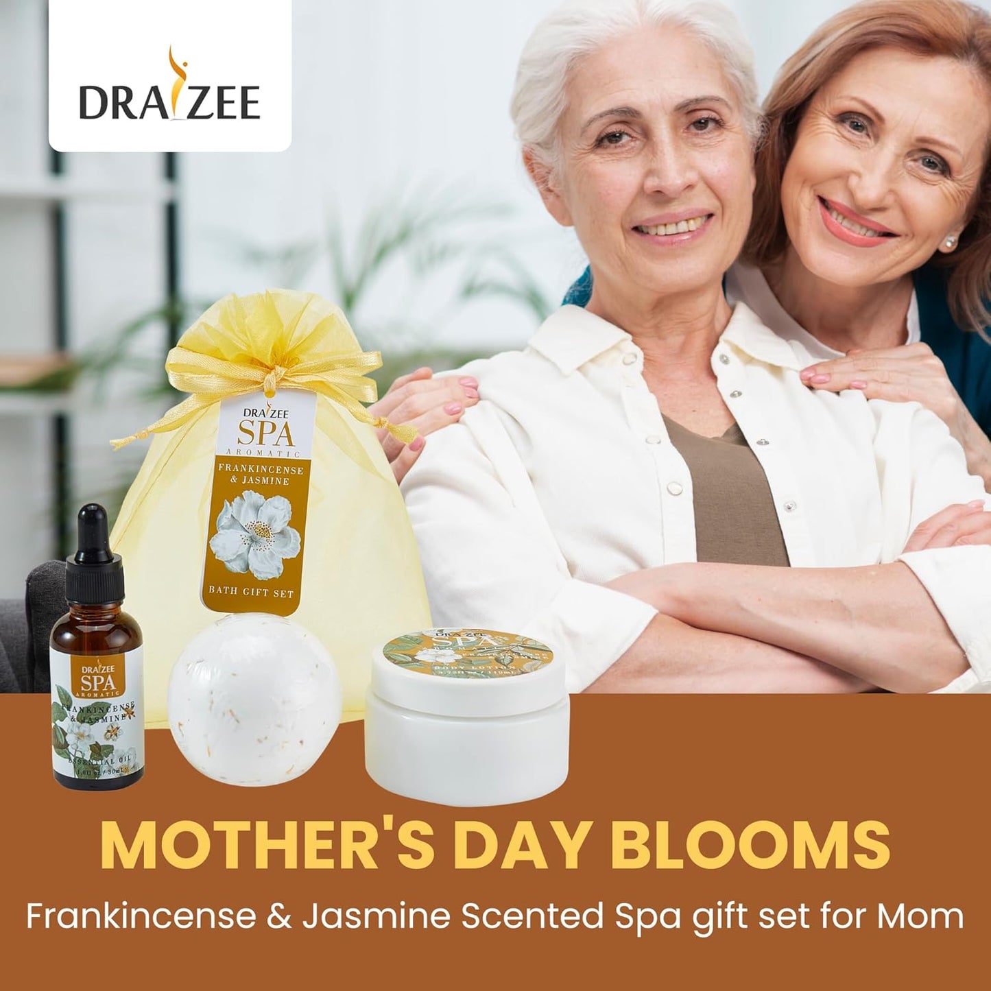 Draizee Luxury Spa Gifts for Women - Refreshing Frankincense & Jasmine Fragrance Bath and Body Set of 3-Piece with Body Lotion, Essential Oil, Bath Bomb -Ideal Gift for Her, Mom, Wife, Grandma