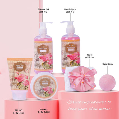 Luxury Spa Gifts for Women – 8 Pc Rose Scented Bath and Body Set with Bubble Bath, Lotion & More – Luxury Self Care Kit for Wife, Mom, Best Friend, Girlfriend, Anniversary Gift by Draizee