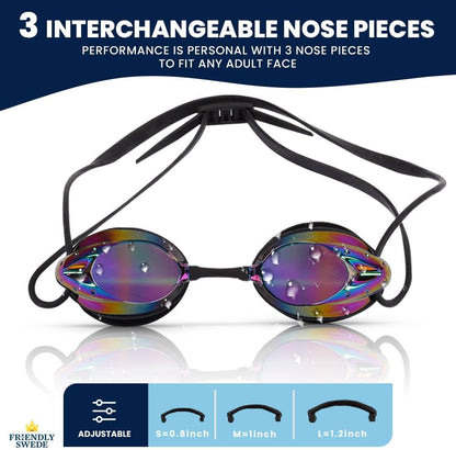 Protective Swim Goggles for Women and Men with Interchangeable Nose Pieces and Protective Cases