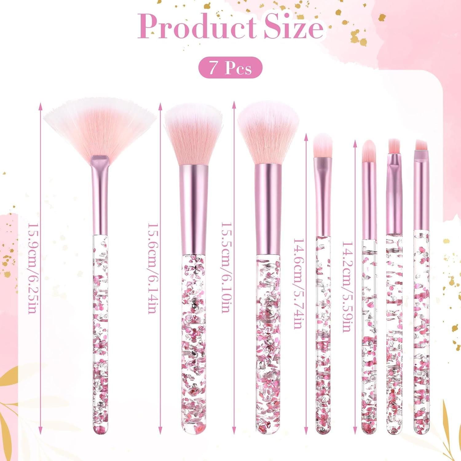 7 Pcs Makeup Brushes for Women, Cute Pink Makeup Brushes Crystal Sparkles , Lip Highlight Eye Shadow Eyebrow Brush Set with Sequins Handle Professional