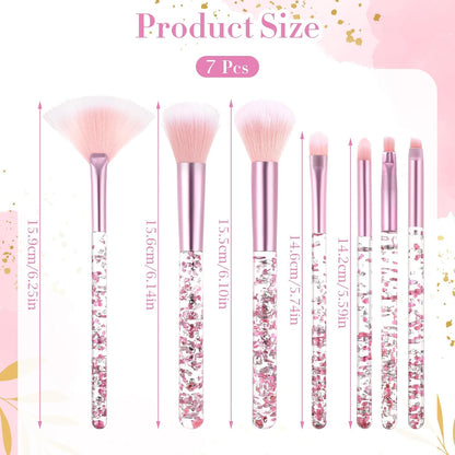 7 Pcs Makeup Brushes for Women, Cute Pink Makeup Brushes Crystal Sparkles , Lip Highlight Eye Shadow Eyebrow Brush Set with Sequins Handle Professional