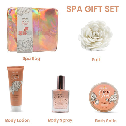 Draizee Luxury Spa Gift Baskets for Women-5 Pcs Princess Flower Scented Bath and Body Spa Set-Self Care Package, Gift for Mom-Bath Basket-Body Care Set for Girlfriend