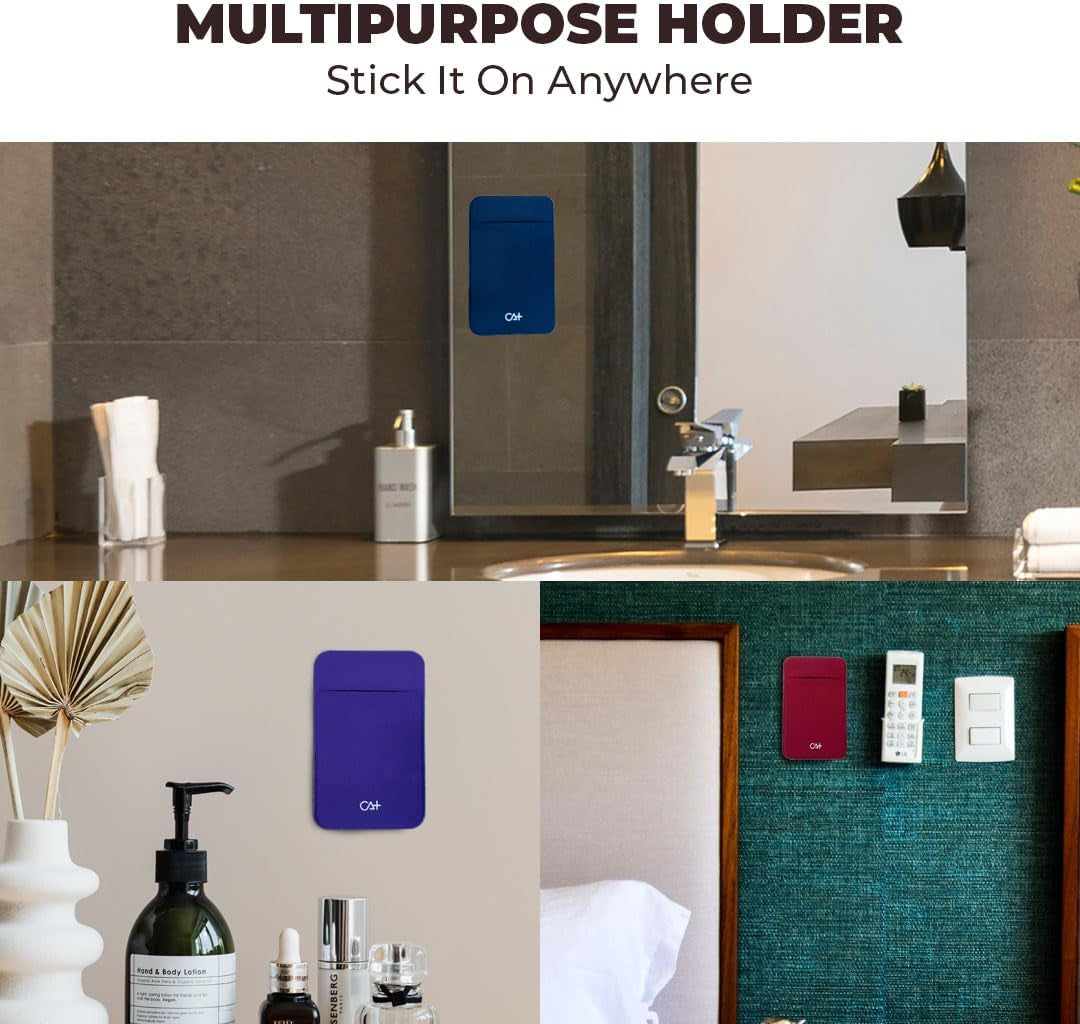 CA+ Adhesive Phone Wallet Card Holder - Durable Stick-On Sleeve for ID and Credit Cards (Black & Mint)