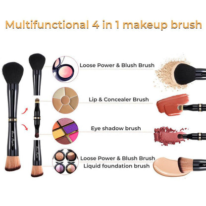 4 in 1 Professional Liquid Foundation Makeup Brush Set,Travel Makeup Set with Case, for Liquid,Cream,Powder